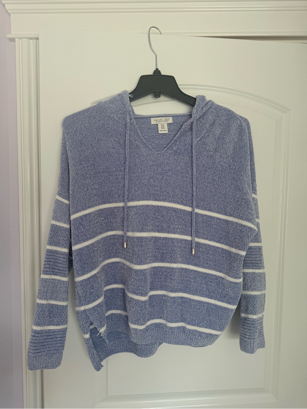 Rachel Zoe Lavender and White Striped Cowl Hoodie Sweater